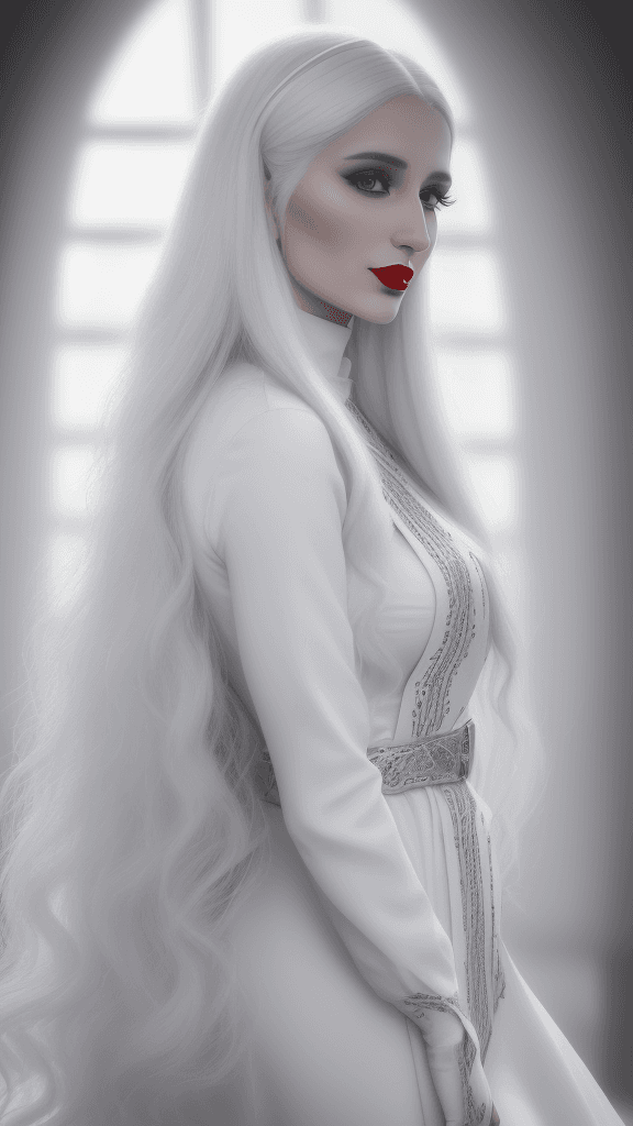 AI generated: arafed woman with long hair and white lipstick posing for a picture, ekaterina, profile image, red l...