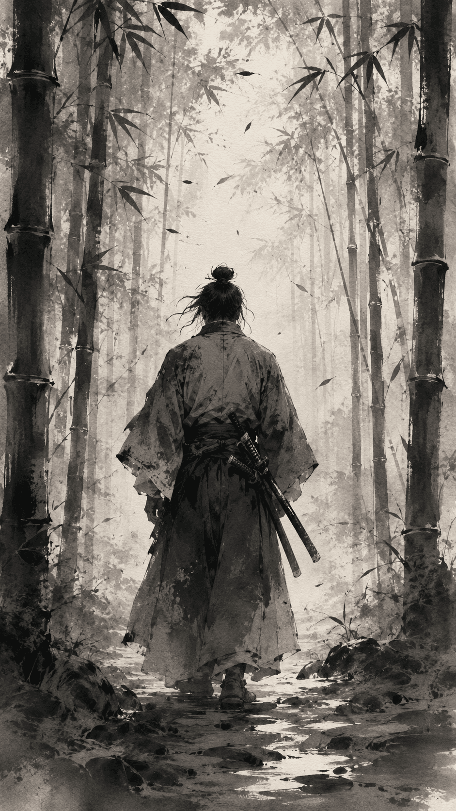 AI generated: Timeless ink scroll art, masterfully rendered in the aesthetic of classical Japanese sumi-e and hang...