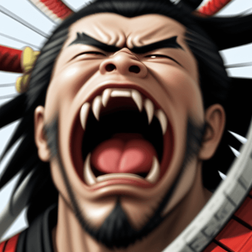 AI generated: close up of SAMURAI X
 screaming, in a fit of rage, Masterpiece, gigantic scale, ascii-art --no mock...