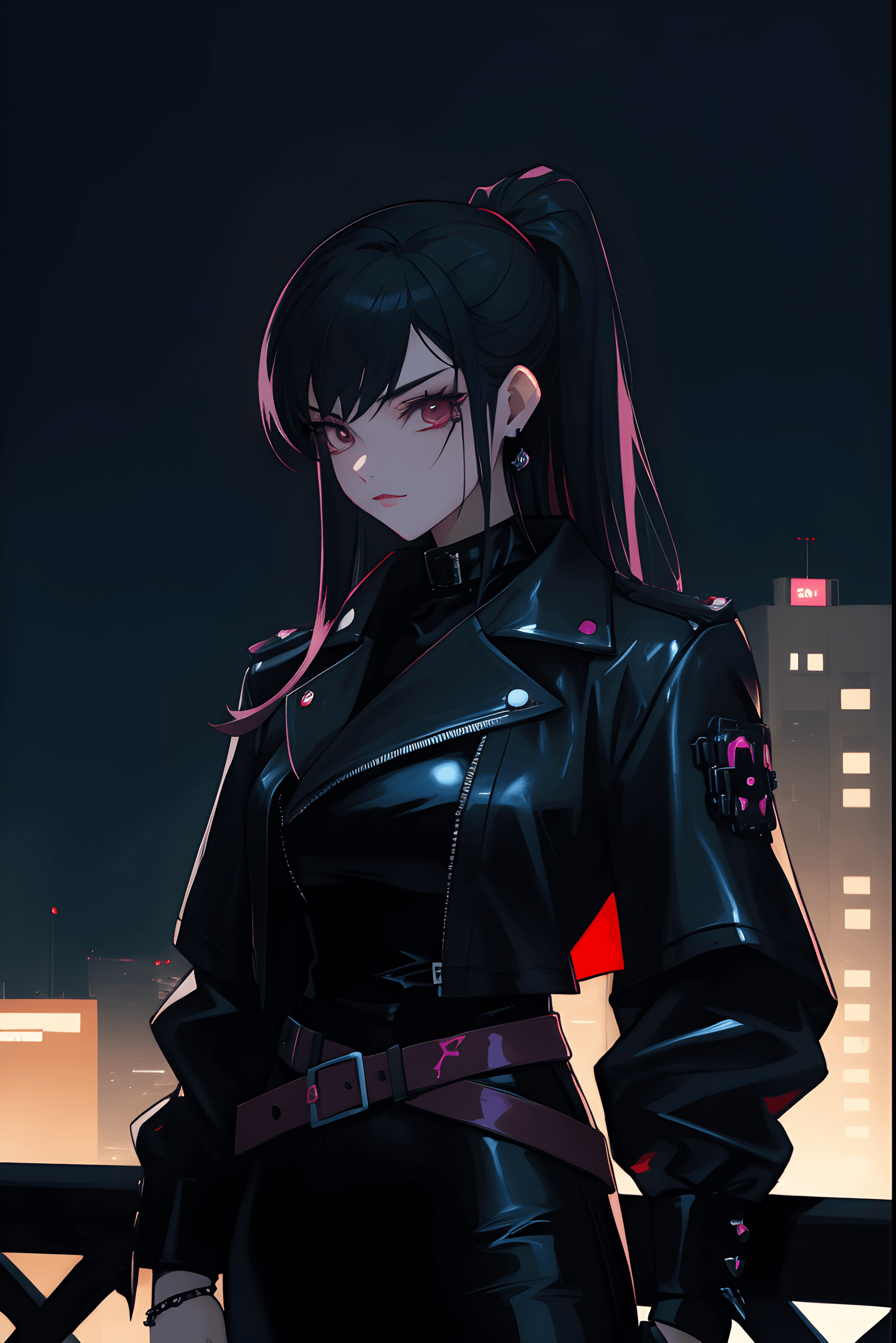 AI generated: a woman in a leather outfit posing for a picture, inspired by rossdraws, gothic art, portrait gapmoe...