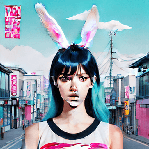 AI generated: anime bunny girl painting depicting modern urban princess, portrait, minimalism, bold colors, sharpl...