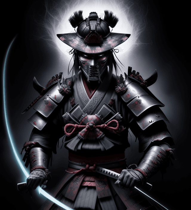 AI generated: Epic, magical, glow, Ghost Samurai, samurai warrior bound by a ghostly curse, wearing shabby samurai...