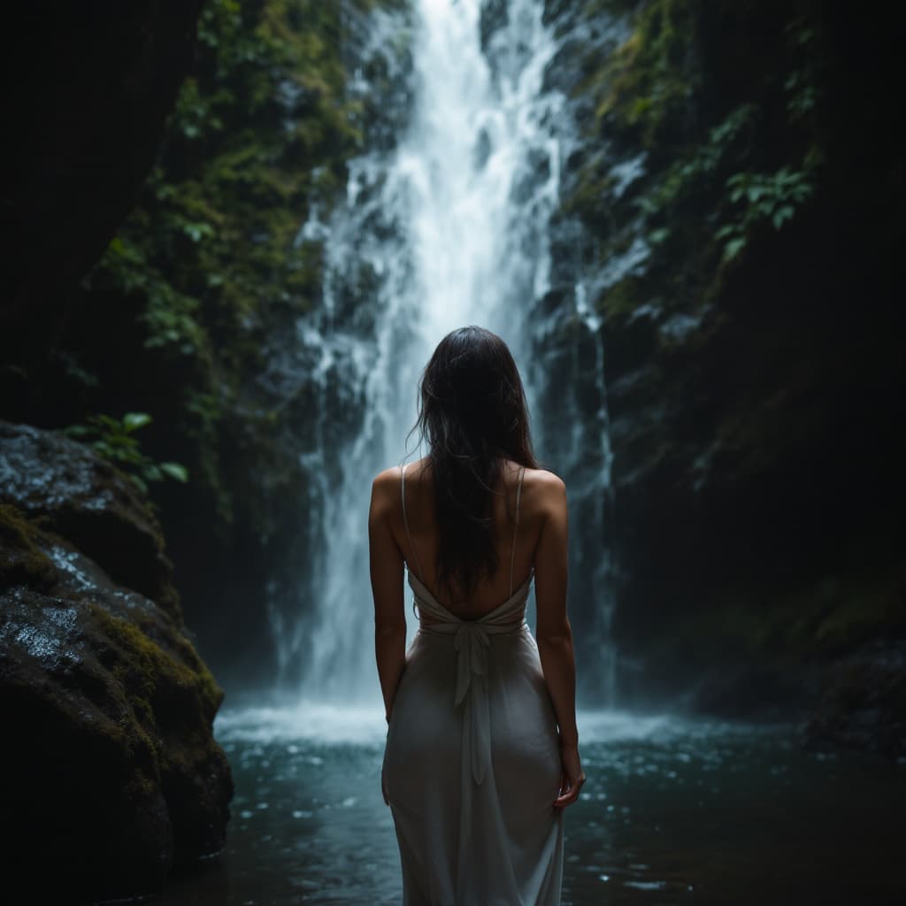 AI generated: A woman in a waterfall