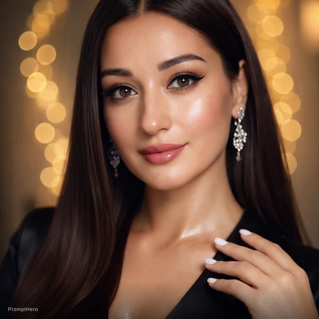 AI generated: Ultra-realistic high-end beauty portrait of a young woman with flawless, glowing skin and a dewy fin...