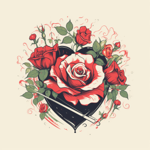 AI generated: A romantic tshirt design, dreamy aesthetic, a beautiful rose with a floating heart, hd, classical mu...
