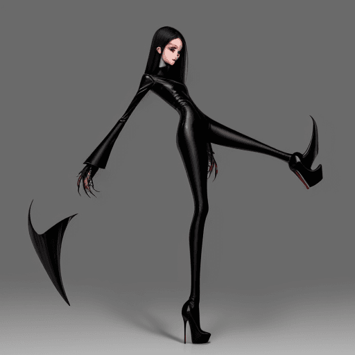 AI generated: ultra skinny girl with long black curved claws, long ultra slim legs, in high heels