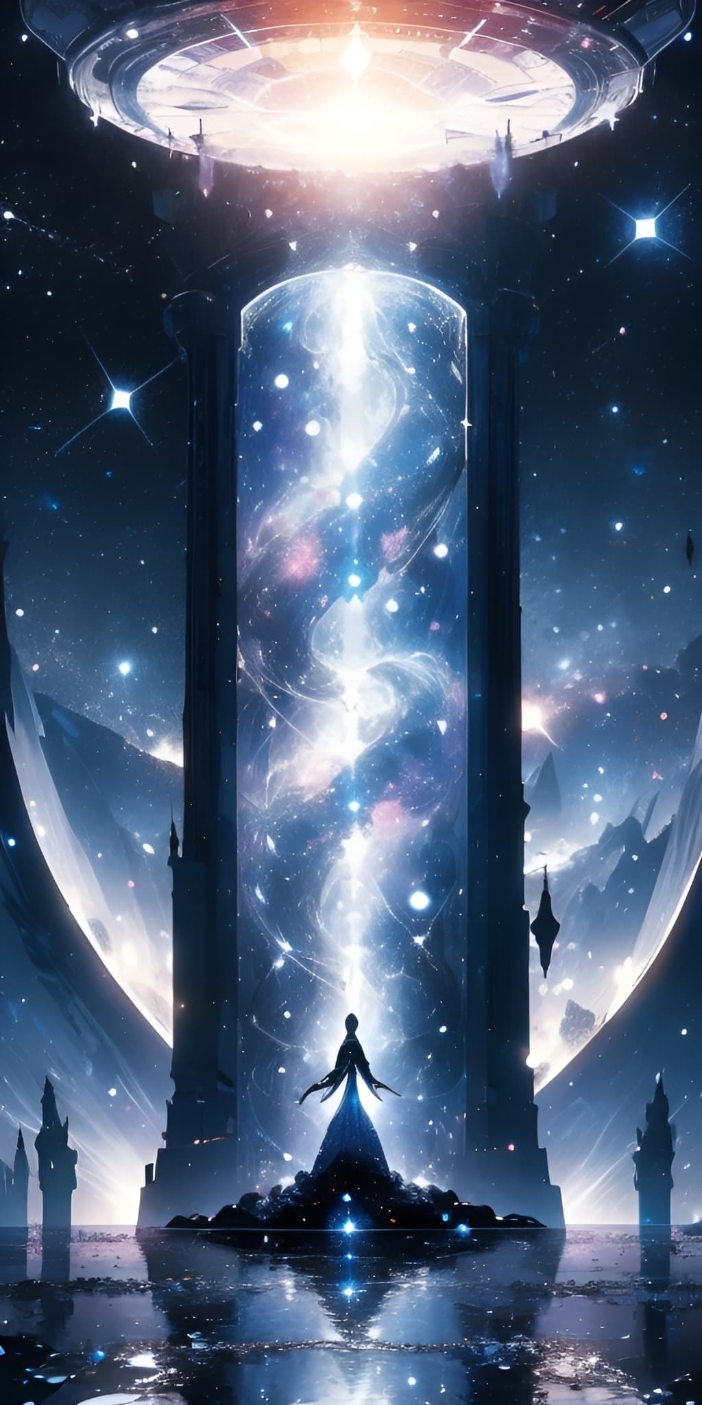 AI generated: Holographic Prismatic Cosmos, gorgeous, cosmic, space, stardust, constellations, white, black hole, ...
