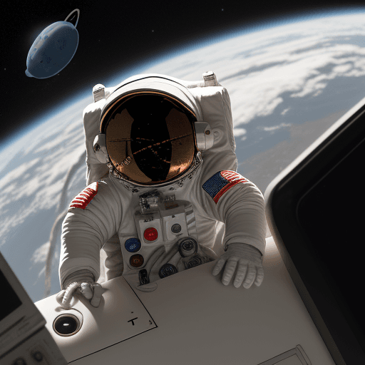 AI generated: a miniature astronaut trying to peeking from esc button on 

