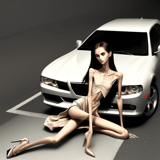 AI generated: a needle-thin skinny slender anorexic girl , flat-chested model with extreme long and skinny legs wi...