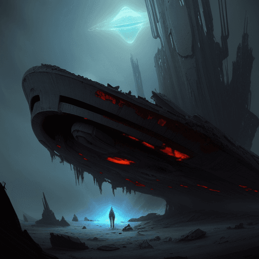 AI generated: death on an alien planet ship wreck, sci fi 