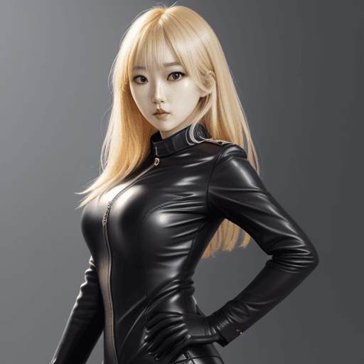 AI generated: pretty kang ji young blonde hair in leather suit