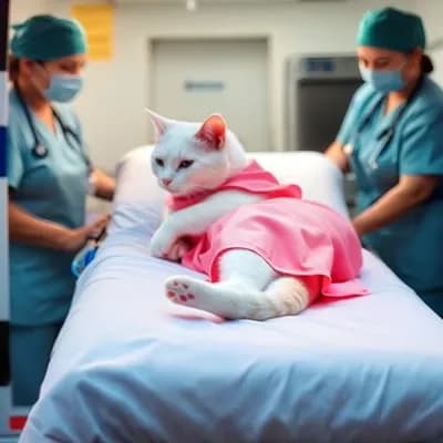 AI generated video: Nurse take cat inside ambulance on the strecher 