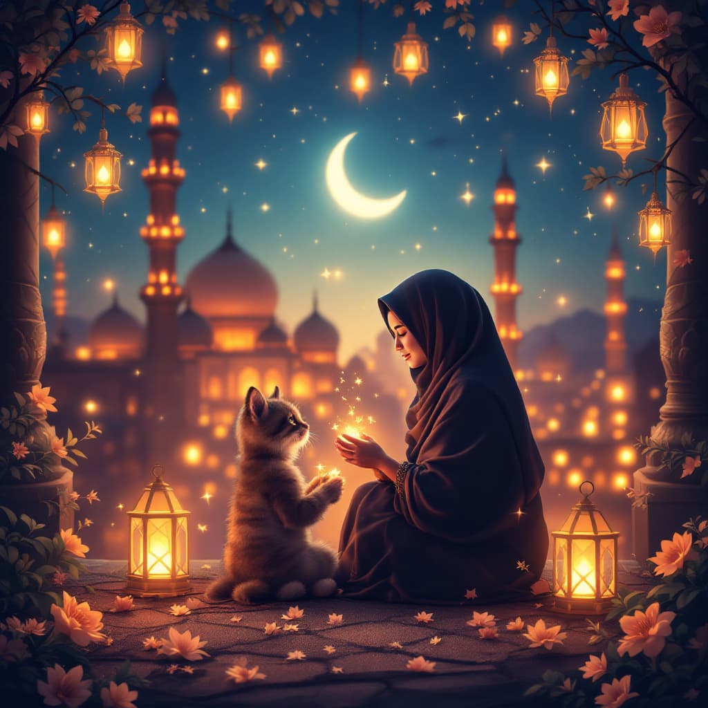 AI generated: high resolution and realistic, colorful, heartwarming ramadhan well wishes