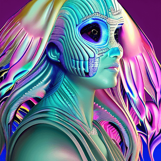 AI generated: goddess close-up portrait ribcagel. jellyfish phoenix head, nautilus, orchid, skull, betta fish, bio...