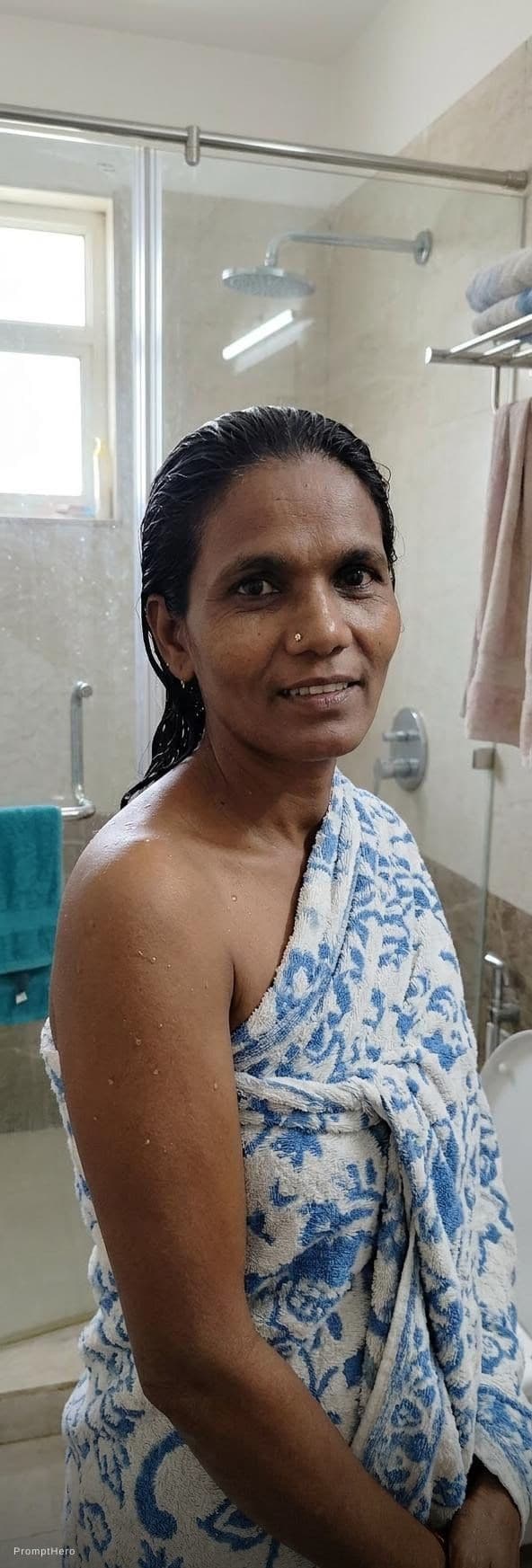 AI generated: Bath shower in towel

