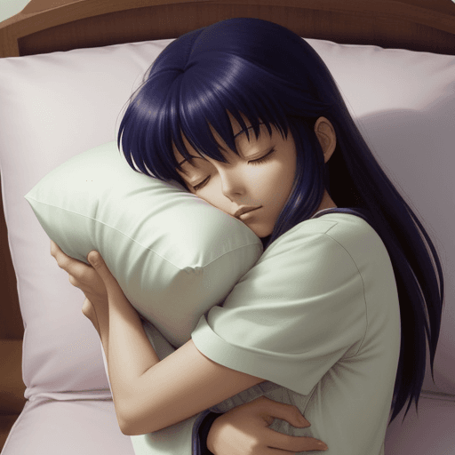 AI generated: Photo of a Higurashi Kagome who is sleeping and hugging a pillow