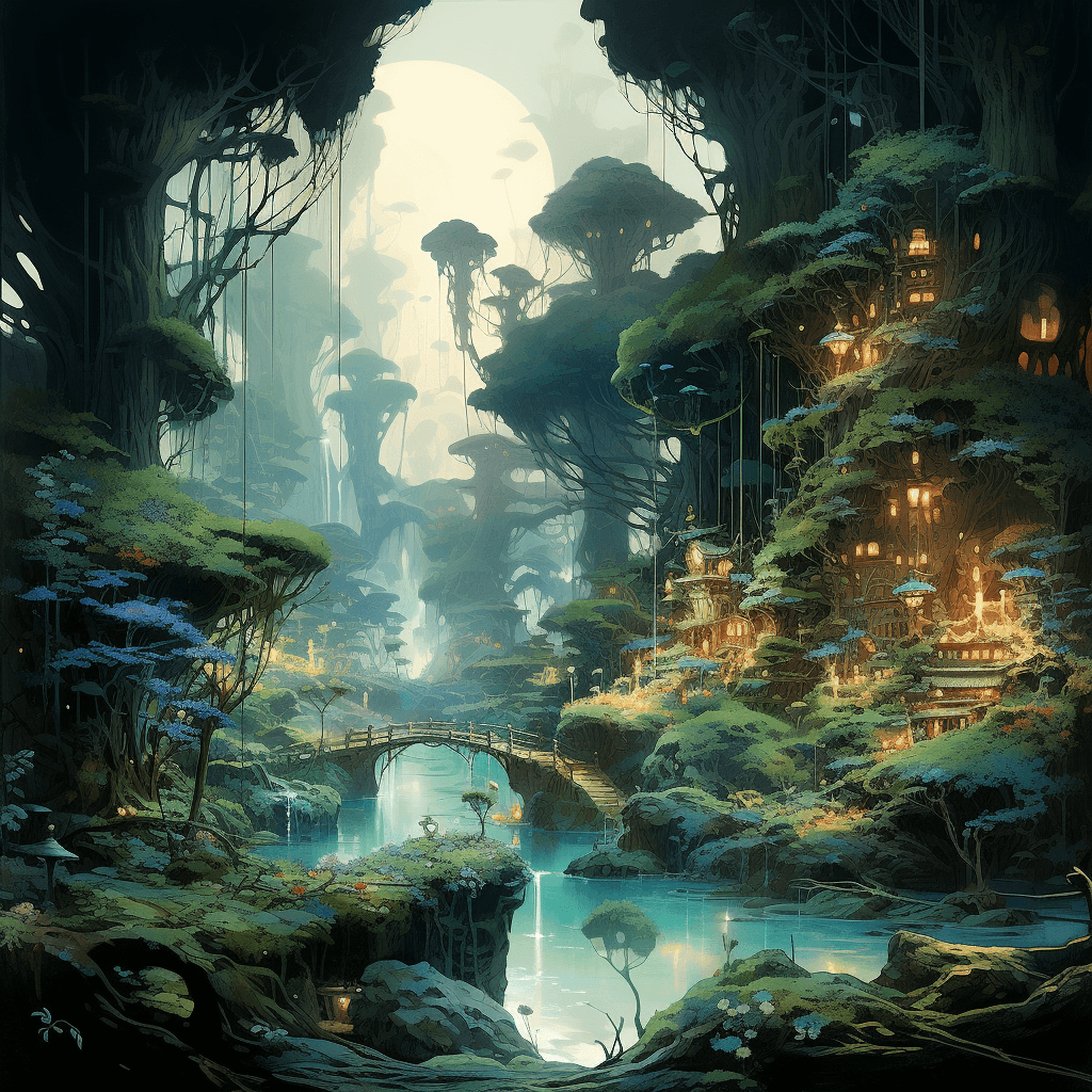 AI generated: a mystical fairy colorful forest, in the style of brian kesinger, digital fantasy landscapes, john b...