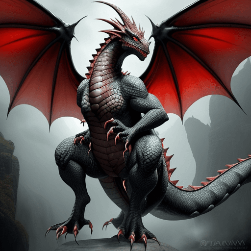 AI generated: Create a dragon: 10 meters tall, its skin covered with sharp, durable scales. The tail is massive, a...