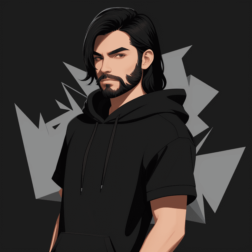 AI generated: Create 1 male character, solo, wearing Hoodie, small short beard, long straight black hair,  simple,...