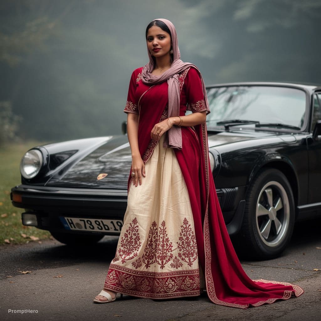 AI generated: Classy calendar photoshoot, realistic glamour, fine art nude, 1girl, in front of a Porsche 911 class...