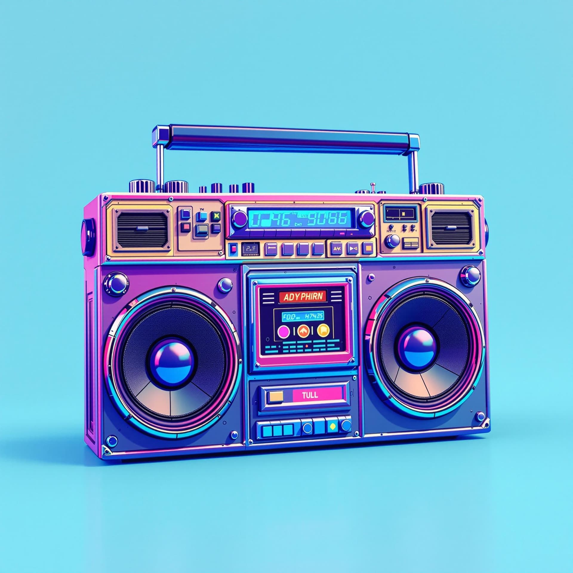AI generated: multicolor old school boombox, cartoon realistic 3d illustration