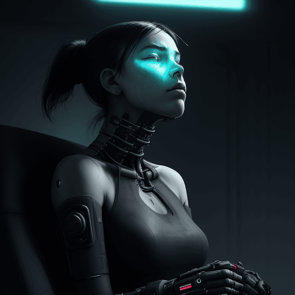 AI generated: A woman sits, staring into space, her shoulders hunched. Her face is closed, reflecting deep fatigue...