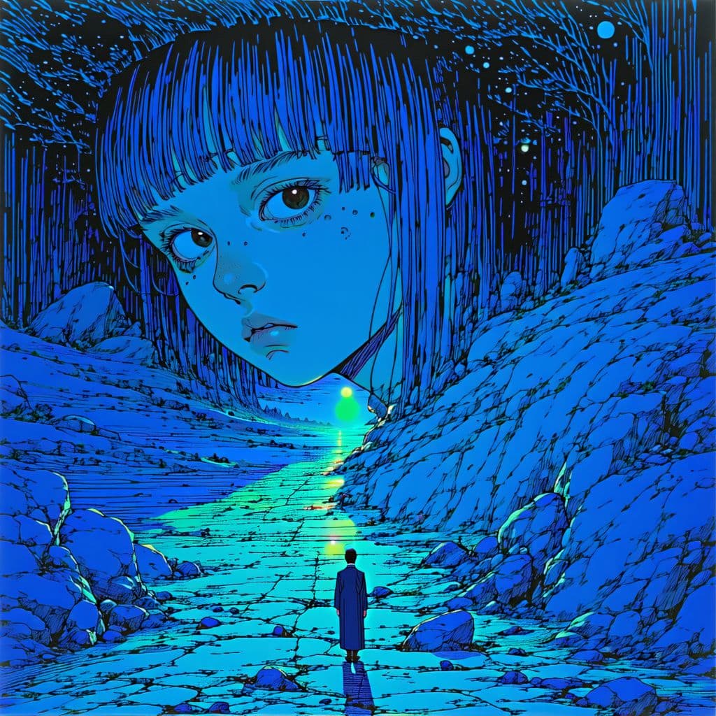 AI generated: (masterpiece of the highest quality:1.4),perfect blue depicted with artistic brilliance (by junji it...