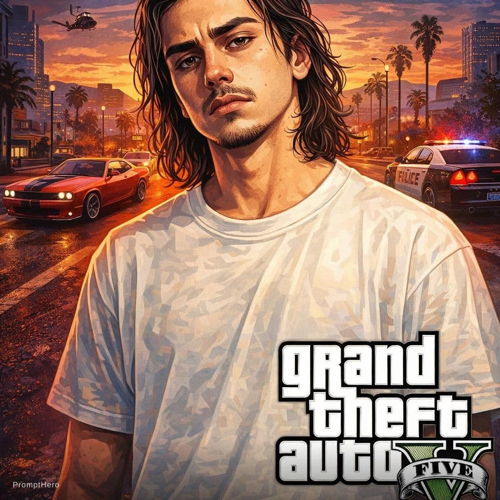 AI generated: a picture in the style of a gta 5 poster game, GTA V,  Grand Theft Auto 5 poster,  16k, UHD, HDR, so...