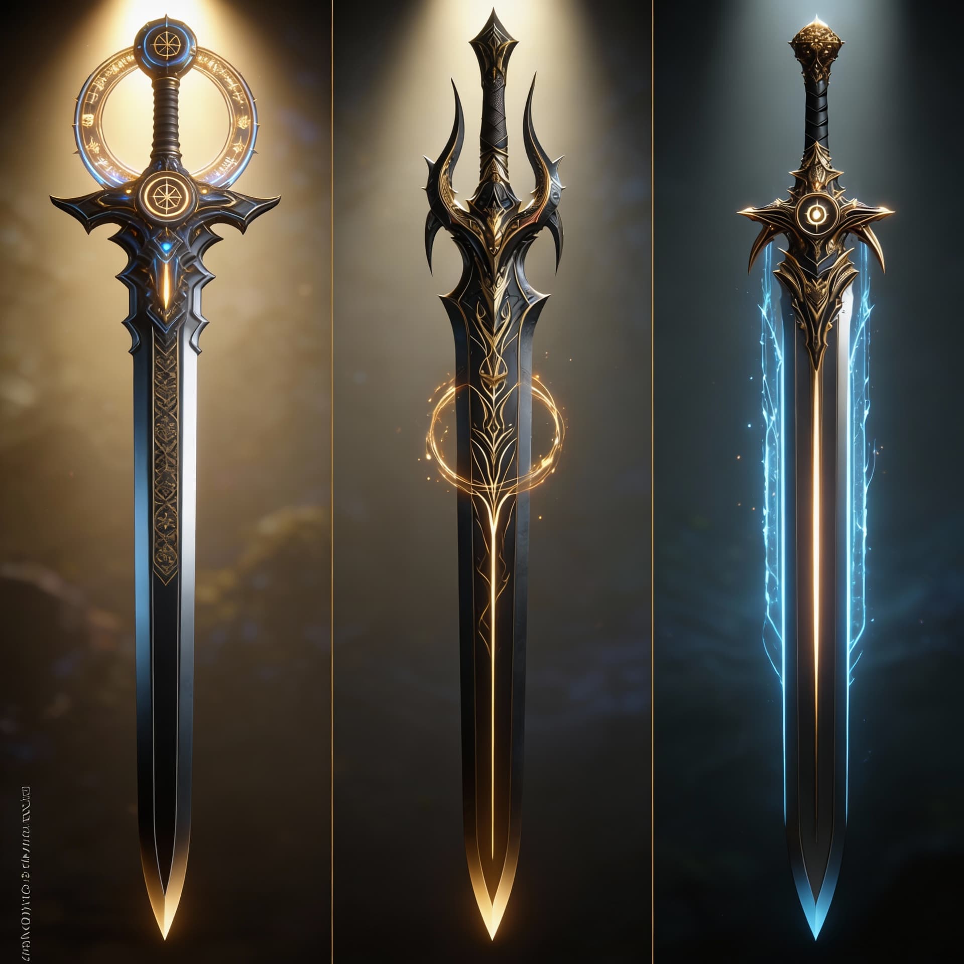 AI generated: Create long swords and give a display to showcase the sword's beauty and design. Show it from tip to...