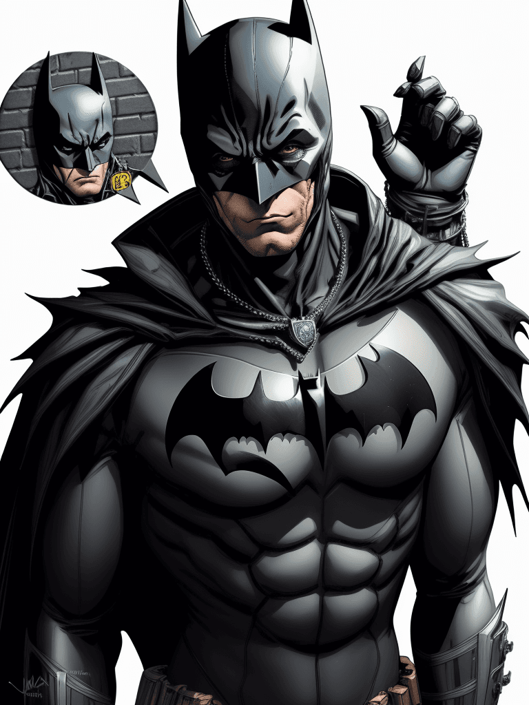 AI generated: 2d metallic pendant engraving of batmans full mask, Arkham Knight, 8k, Marvel comics, desperate, whi...