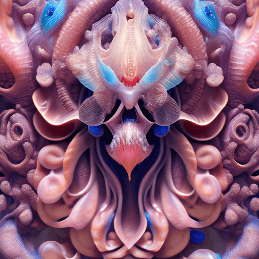 AI generated: Goddess close-up portrait ribcagel. jellyfish phoenix head, nautilus, orchid, skull, betta fish, bio...