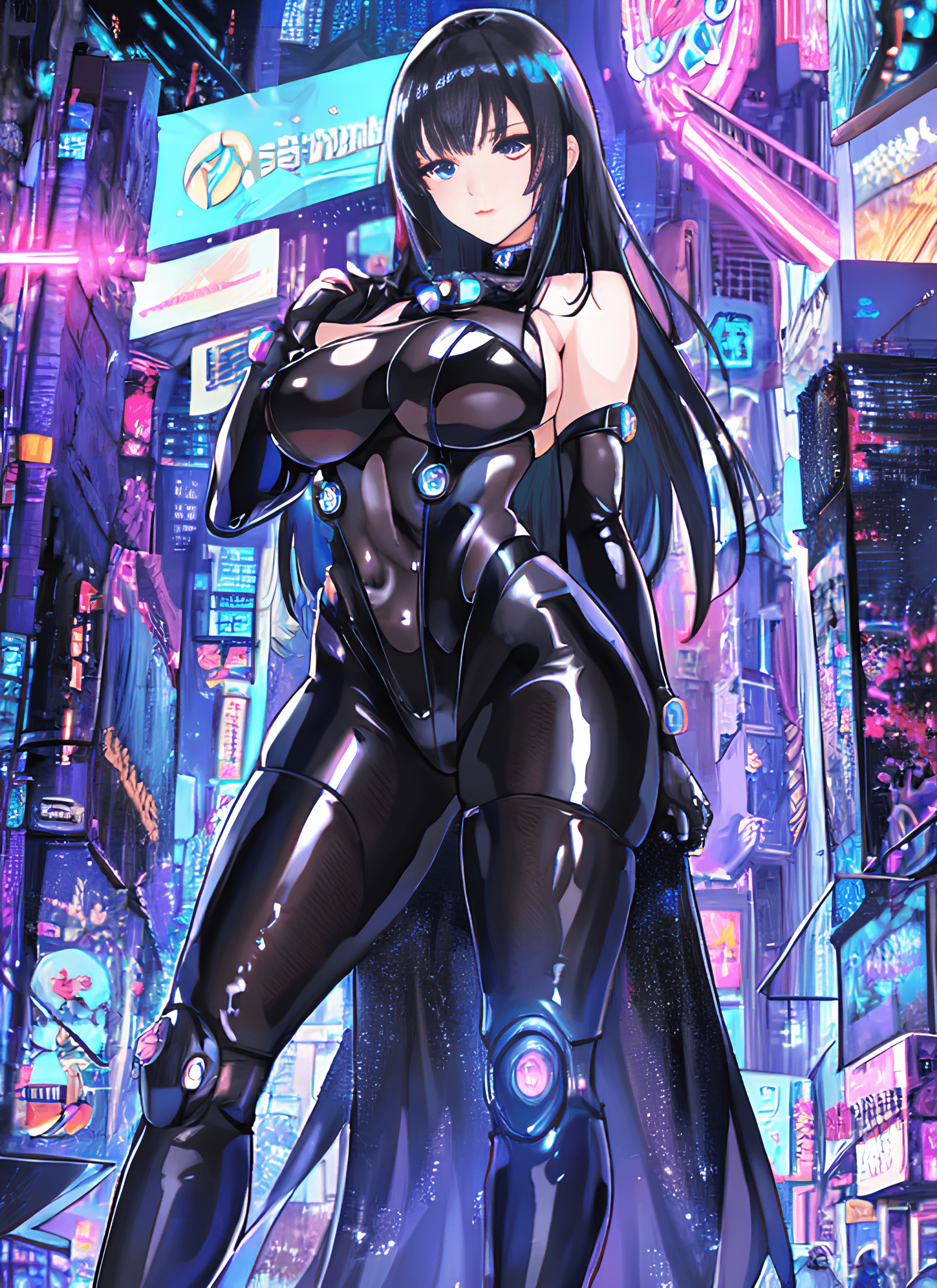 AI generated: <lora:Reika:0.45> Beautiful full body shot of Reika, black latex bodyshuit, straight black hair, sci...