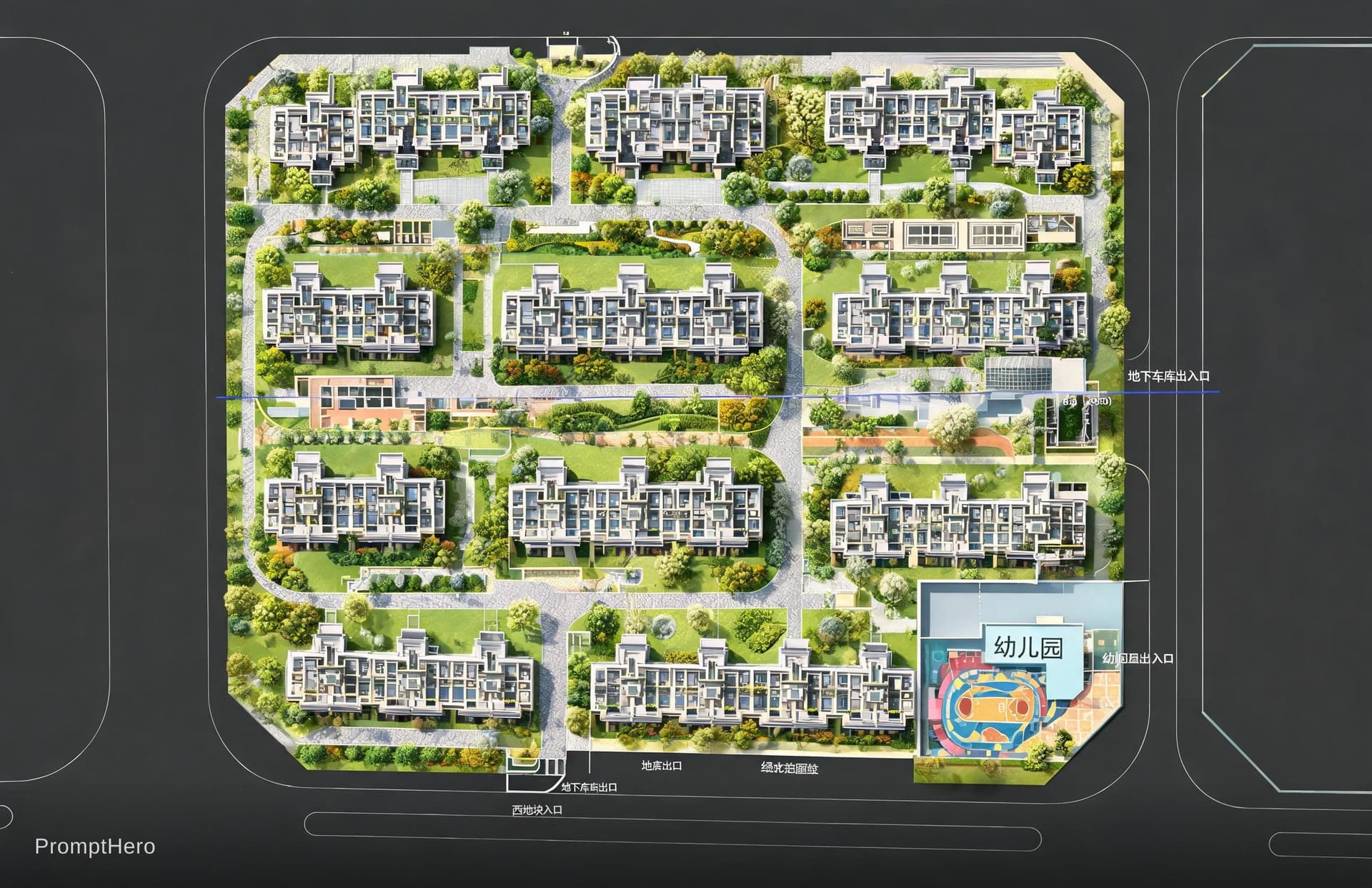 AI generated: 将这张线稿转换为详细的居住区规划总景观平面图
