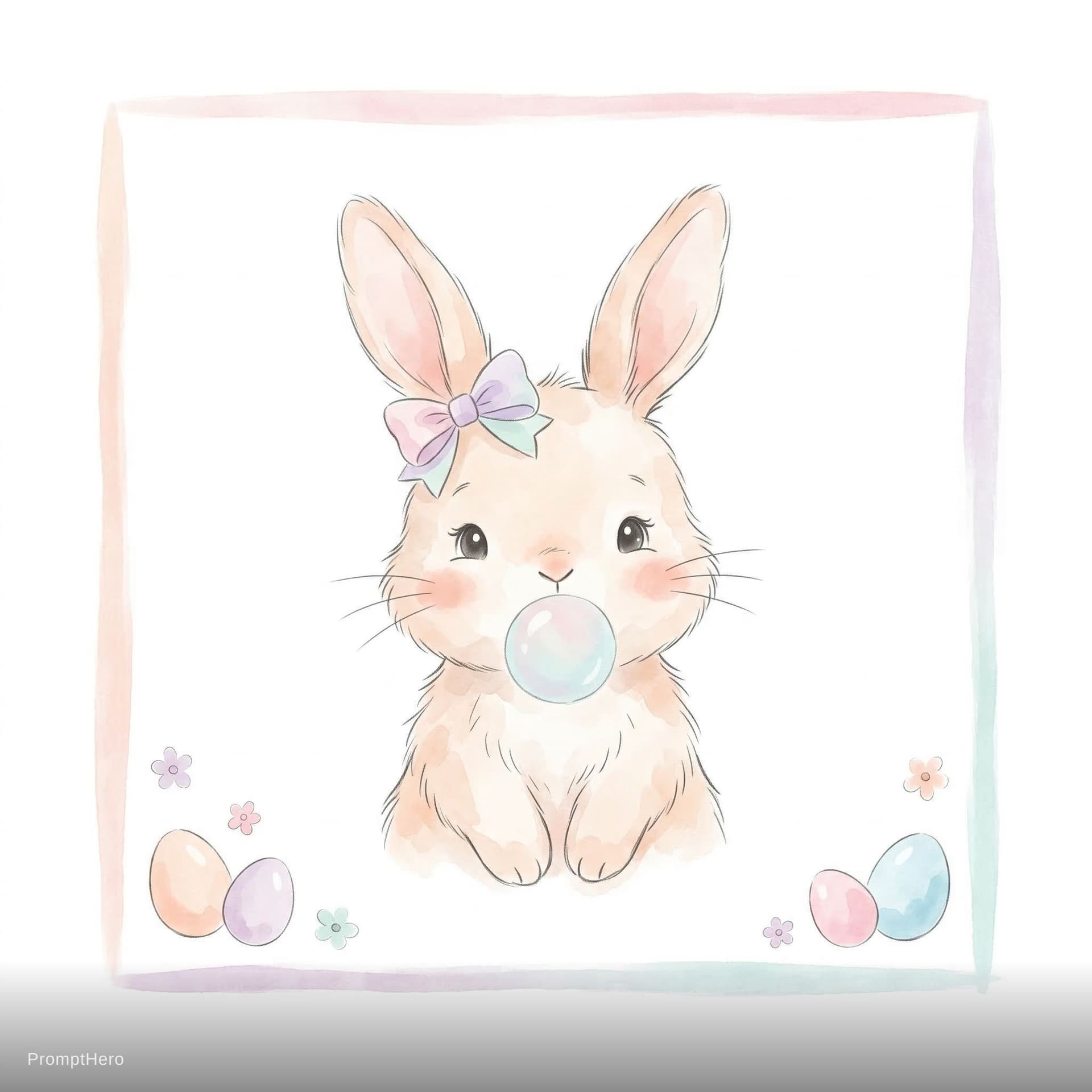 AI generated: soft watercolor easter bunny illustration for kids, cute gentle bunny with a sweet expression, soft ...