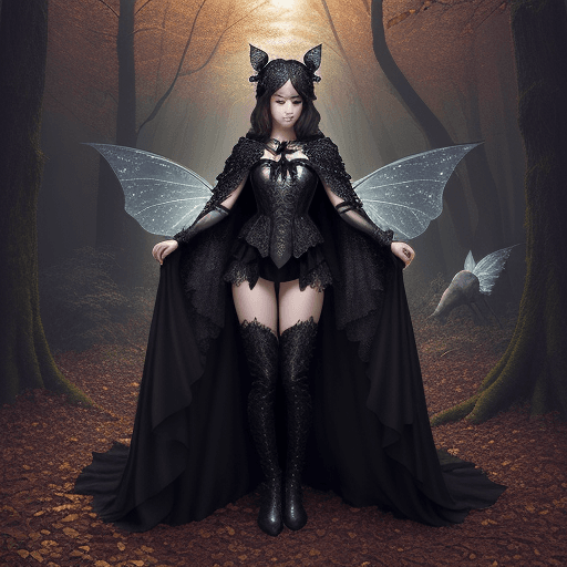 AI generated: Realistic photograph of detailed full body costume on autumn faerie protecting the night animals in ...