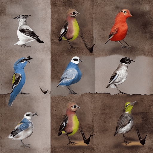 AI generated: photograph differents birds dressed in suits sitting on a leather sofa, faded colors, low-saturation...