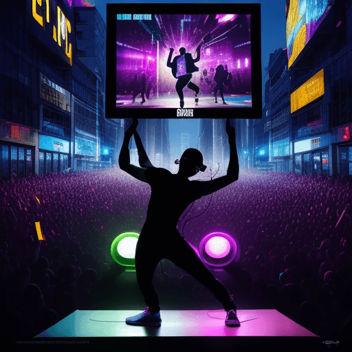 AI generated: A battle of urban dance in a urban city, lights, dj, speaker, people, (for a poster)