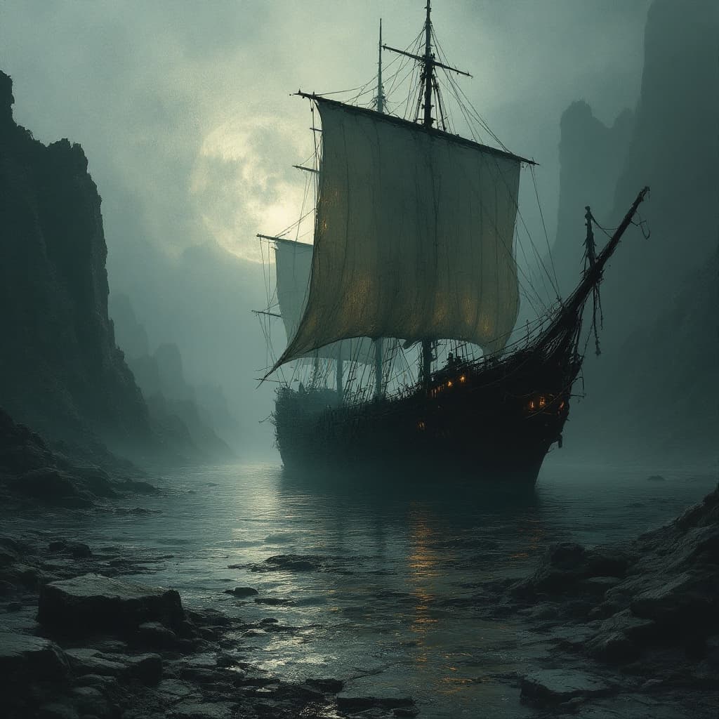 AI generated: old harbour dungeon synth dark atmospheric melancholic old ship masterpiece