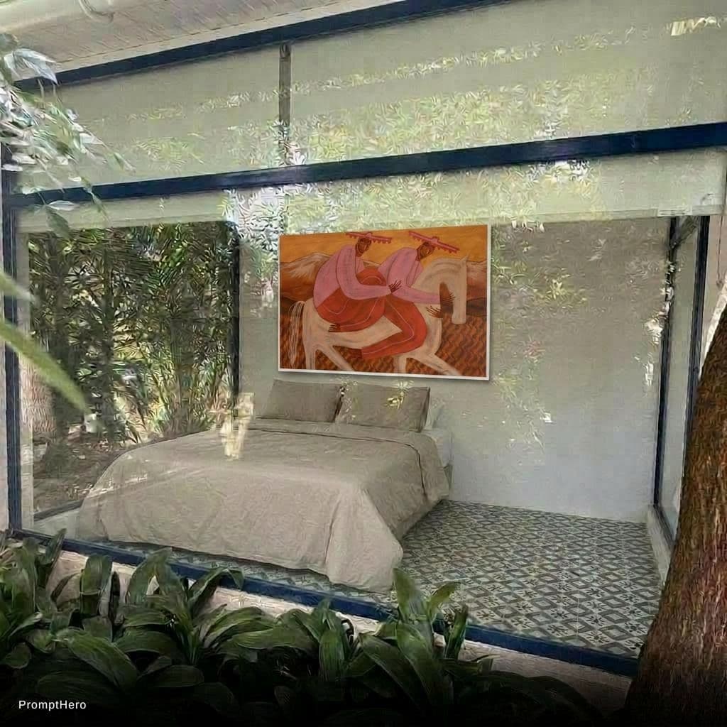 AI generated: Add this poster above the bed.