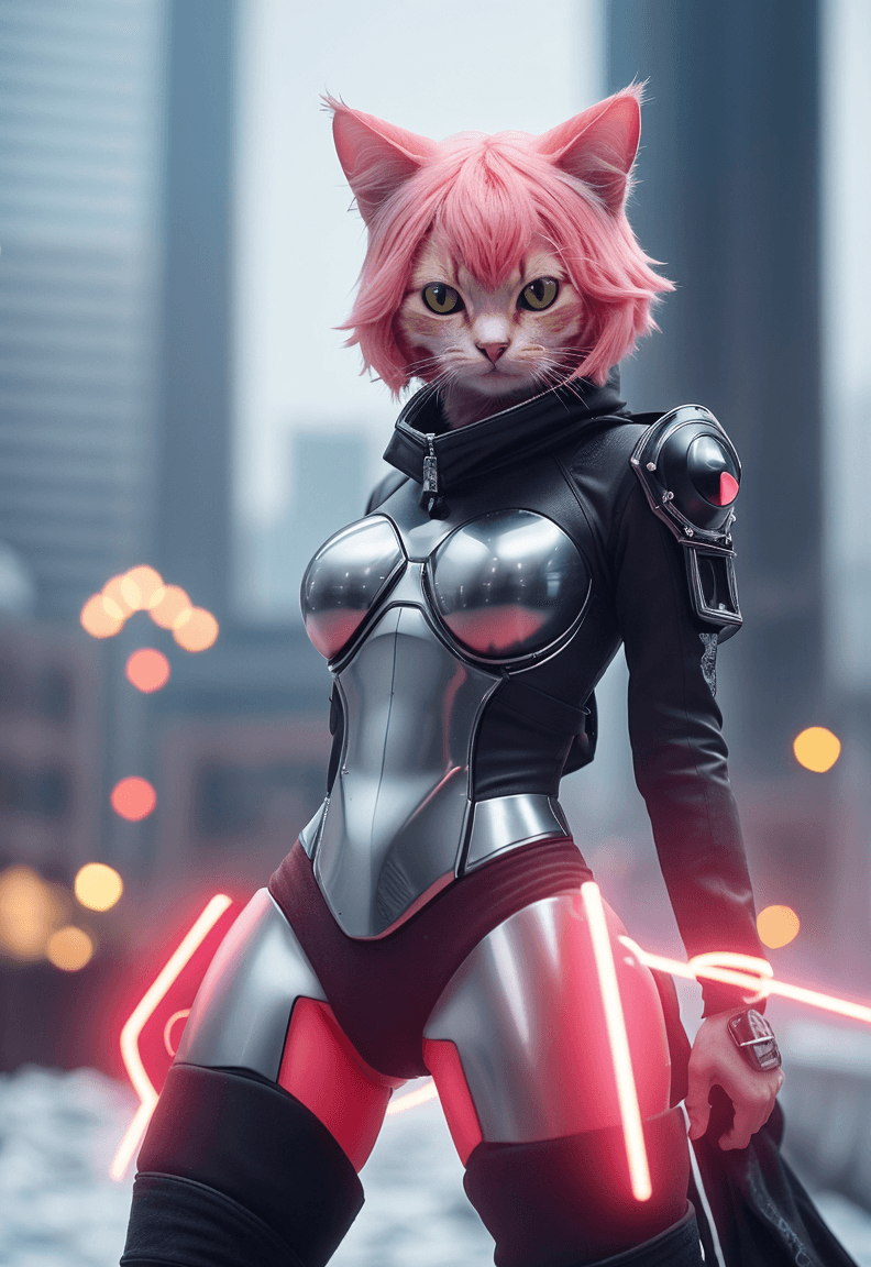 AI generated: a cat as chibi cat sci fi character with cybernetic mecha implants in the style of a code vein chara...