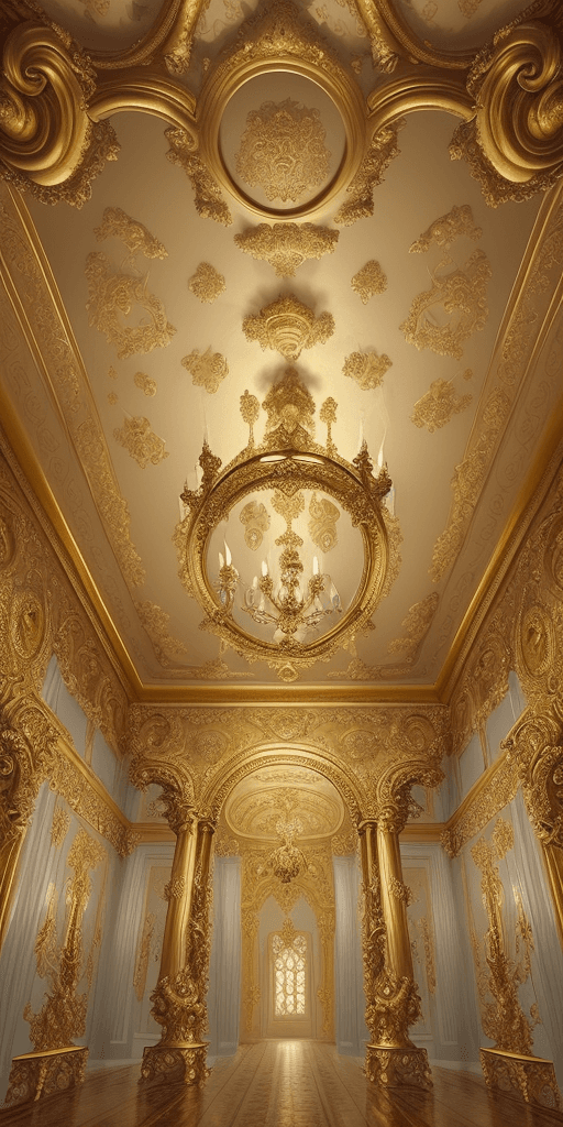AI generated: beautiful-antique-rococo baroque gold-frames and background medallion ceiling design the source of f...