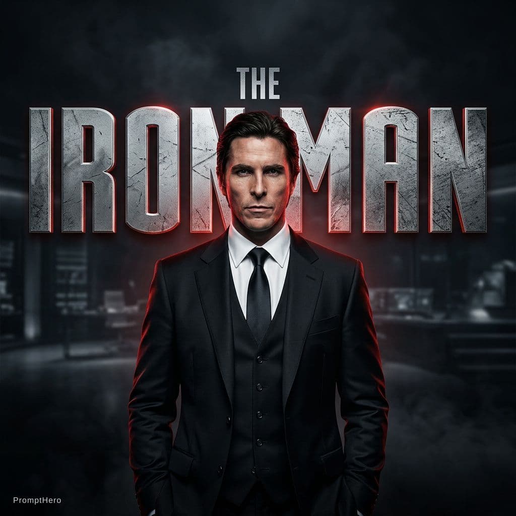 AI generated: Ultra-wide website hero banner, 1920x1080, centered billionaire tech genius in black suit, dark cine...