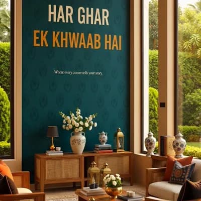 AI generated video: 9:16 vertical premium home décor advertising poster, ultra-photorealistic luxury interior photograph...