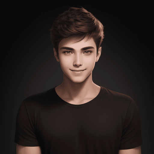 AI generated: Mysterious male character with very ::100 short brown hair combed back with brown eyes and a sparkli...
