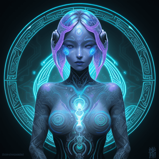 AI generated: Design a captivating character born from the convergence of ancient mysticism and futuristic technol...
