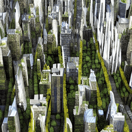 AI generated:  "A city of the future where nature and technology have merged seamlessly, with towering buildings m...