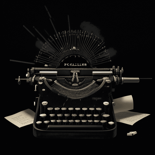 AI generated: a typewriter mixed a gun shooting a firing bullet, a man writing in a typewriter, black background, ...