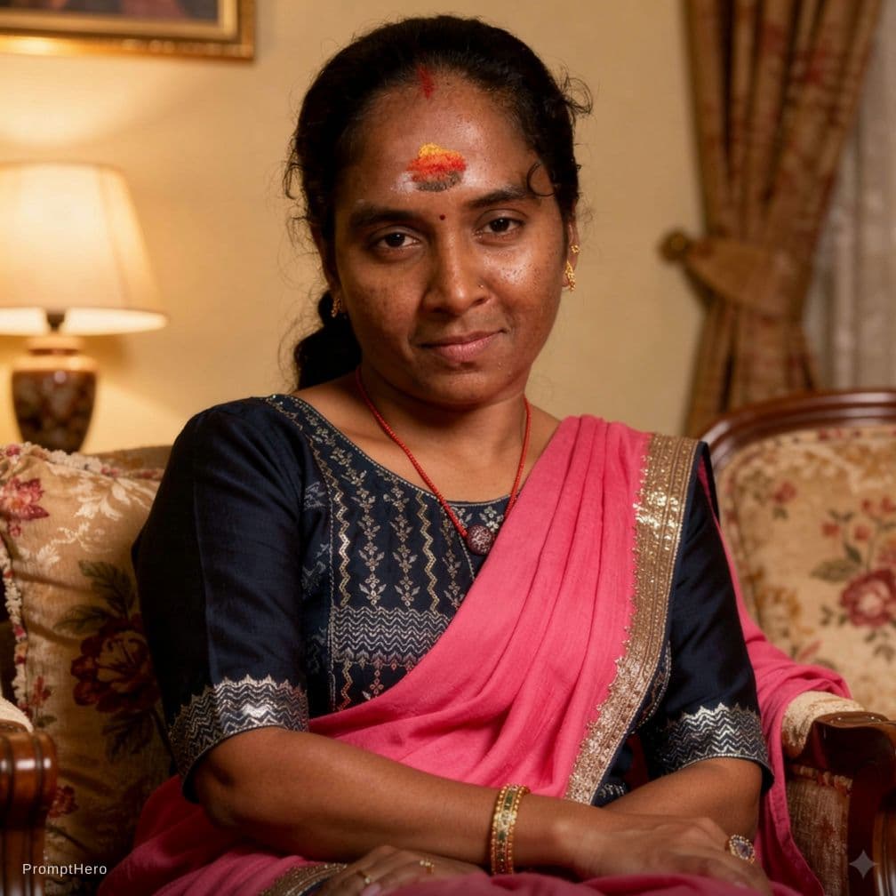 AI generated: busty indian with designer blouse in transparent saree, sitting on bed