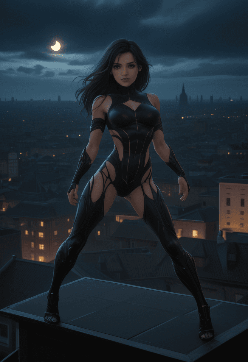AI generated: Dreamscape Digital artwork,concept art,a female ninja,standing on rooftop with a dark dystopian city...