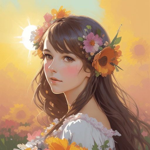 AI generated: commercial illustration of a woman dressed in flowers with flowers in her hair, in the style of artg...